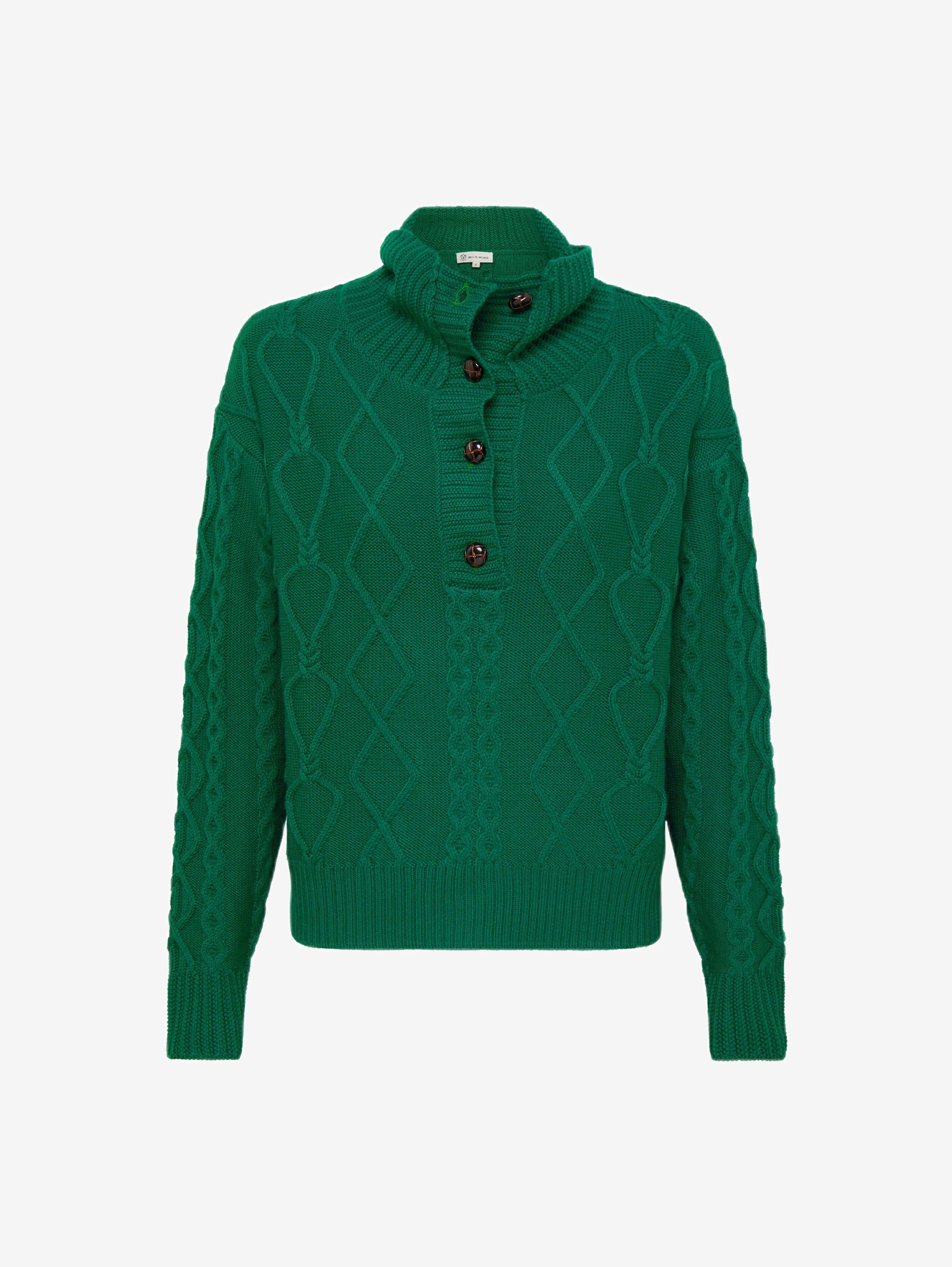 Heart Cable Button Neck Knitwear Iris and Wool 