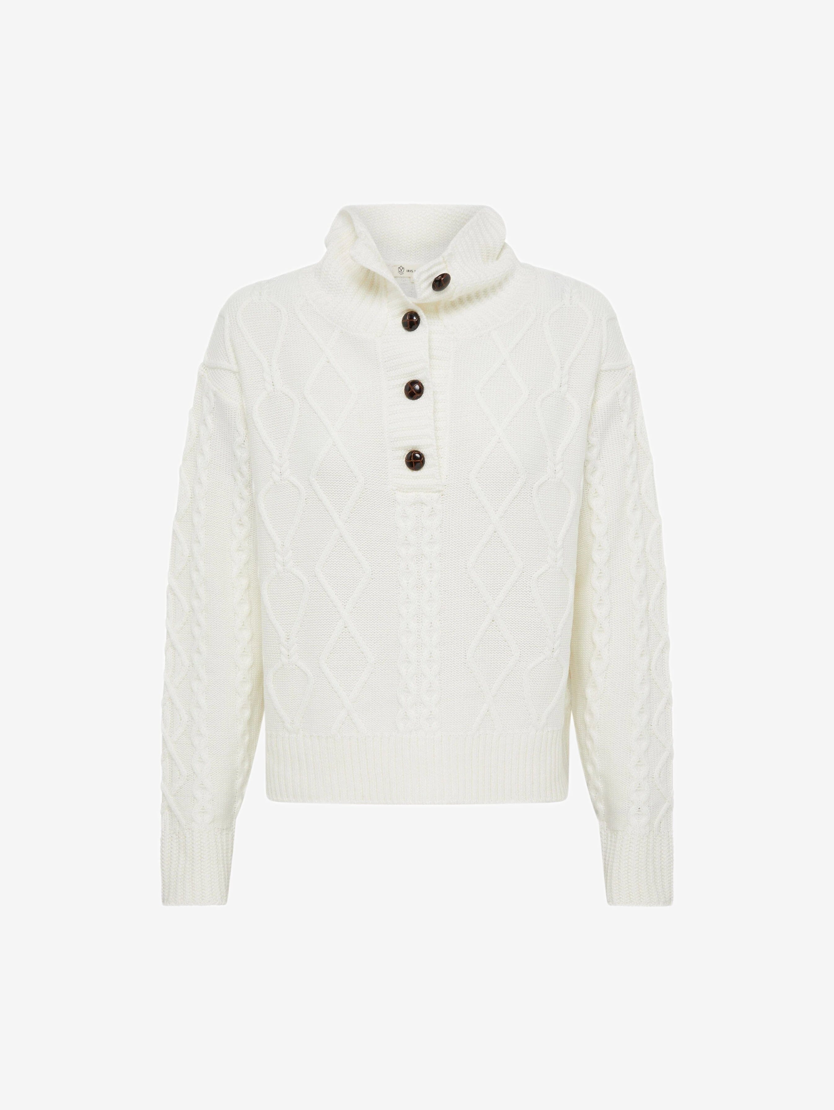 Heart Cable Button Neck Knitwear Iris and Wool 