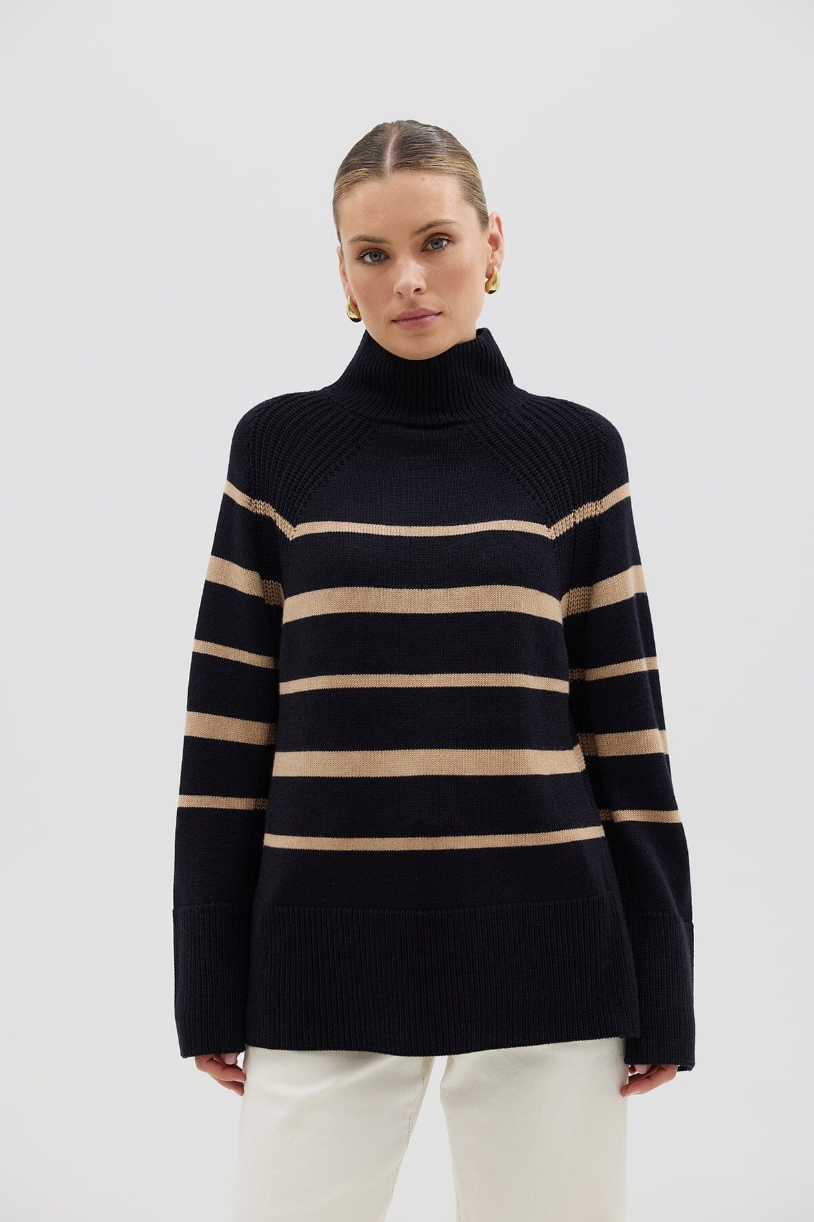 High Neck Stripe Sweater Knitwear Iris and Wool 