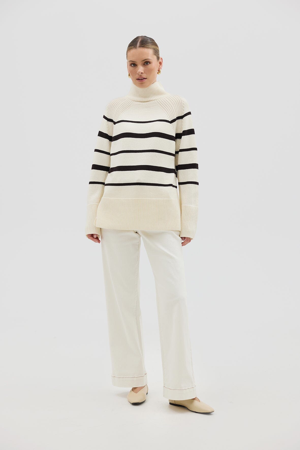 High Neck Stripe Sweater Knitwear Iris and Wool 