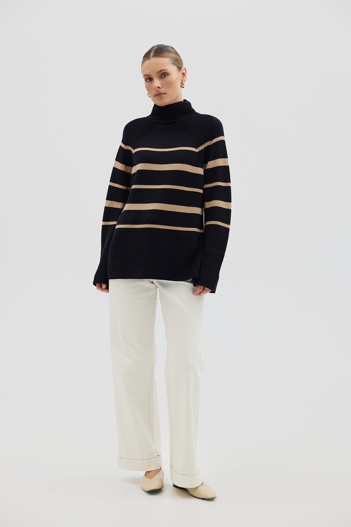 High Neck Stripe Sweater Knitwear Iris and Wool 