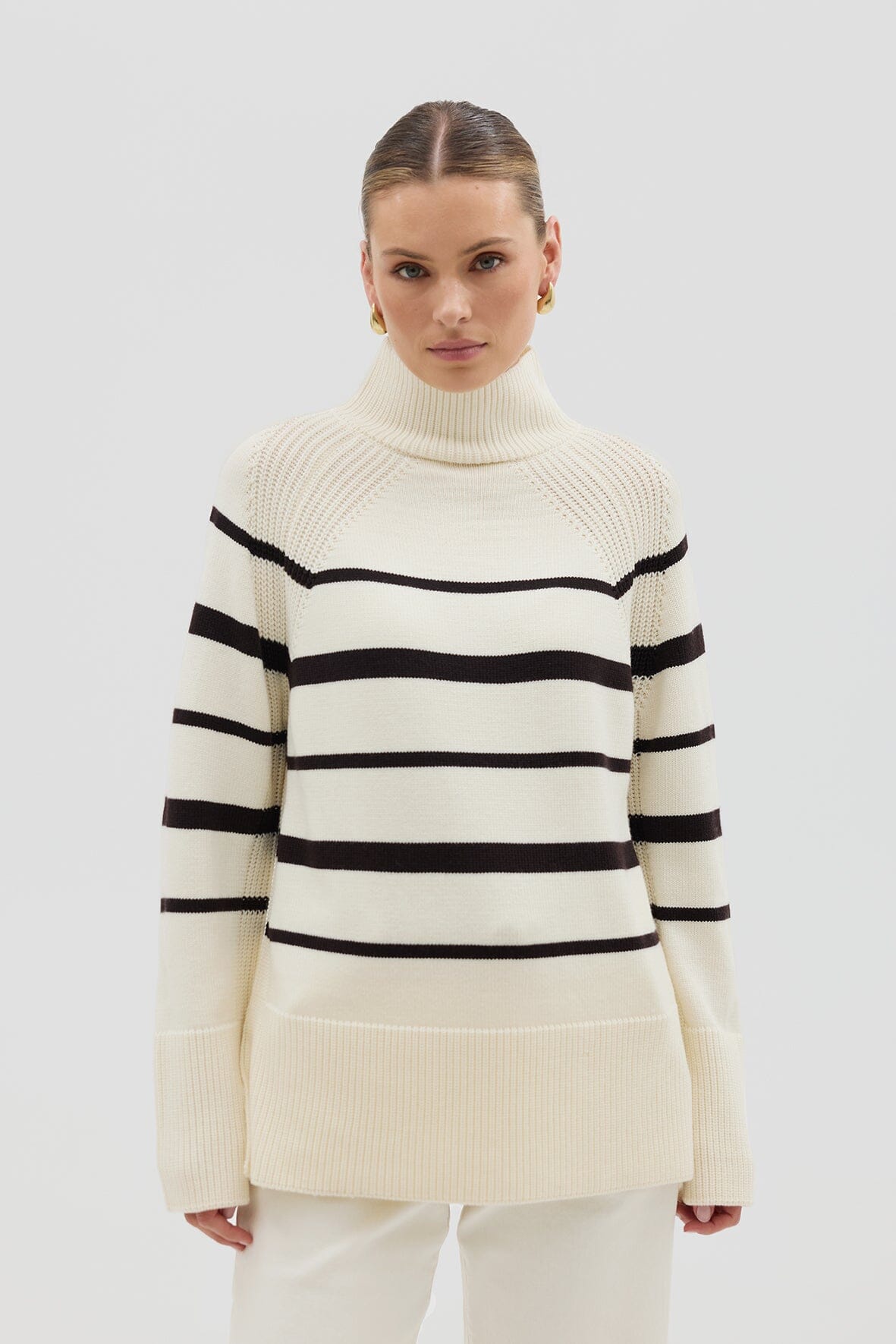 High Neck Stripe Sweater Knitwear Iris and Wool 