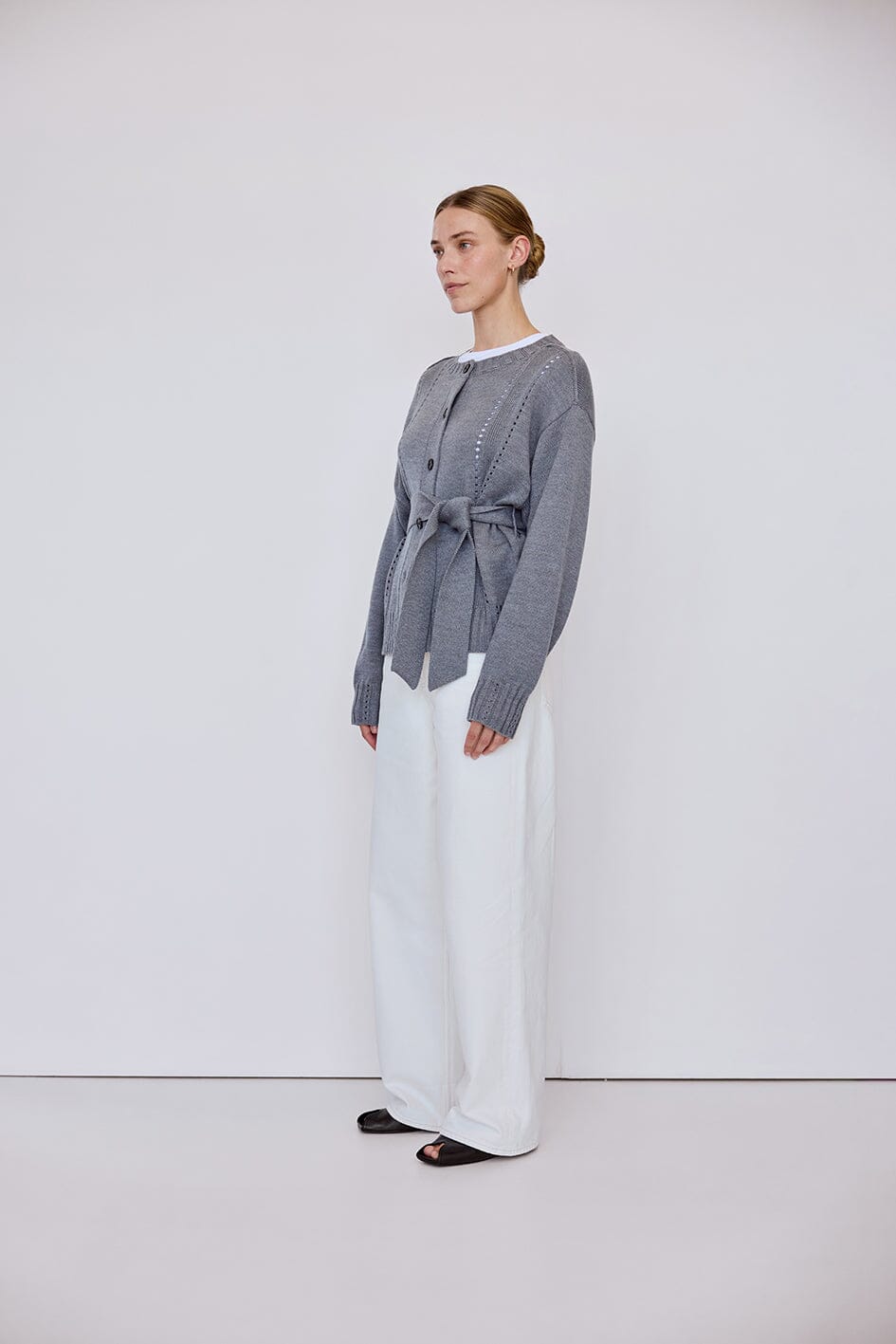 Pointelle Patterned Oversized Cardigan Iris and Wool 