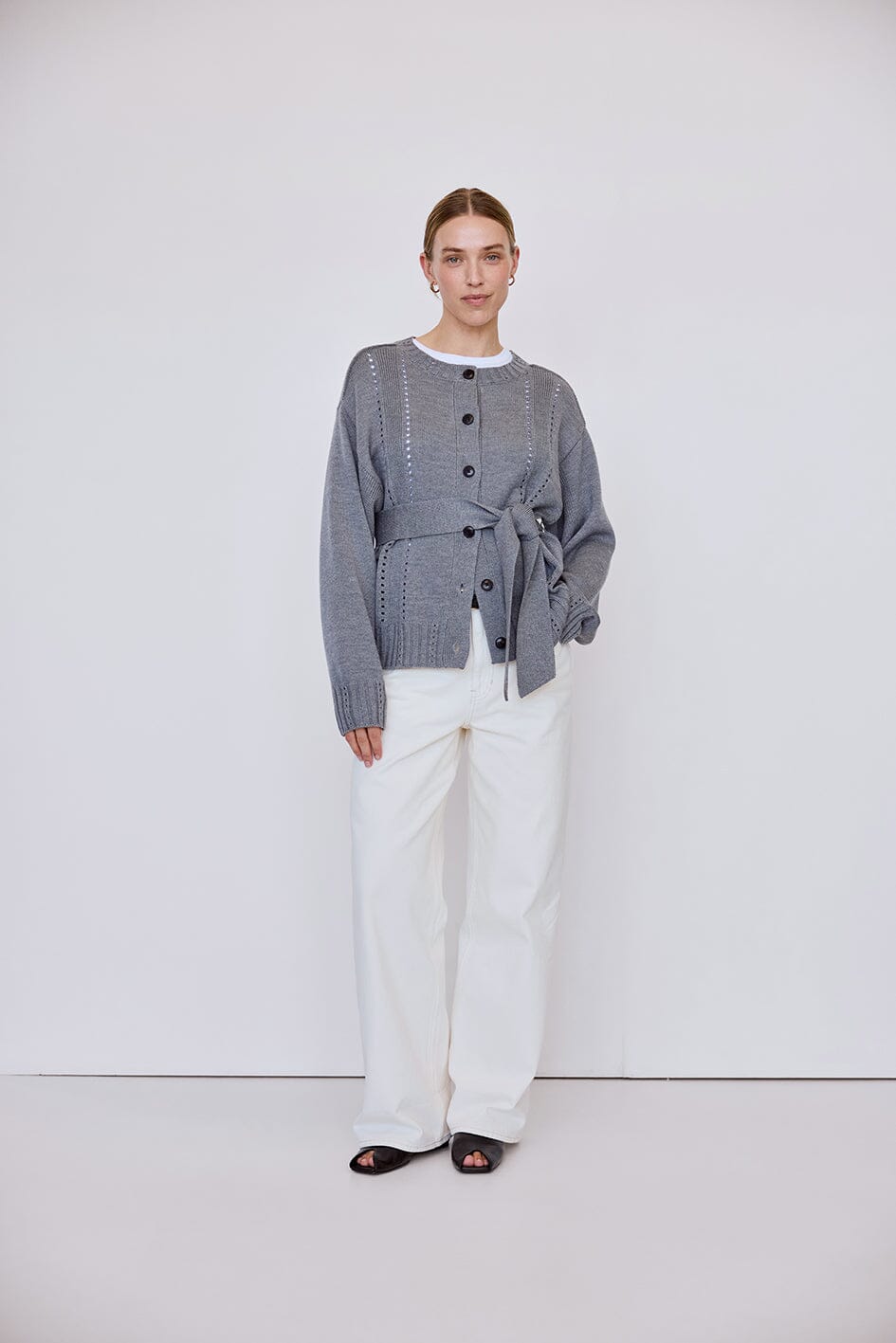 Pointelle Patterned Oversized Cardigan Iris and Wool 