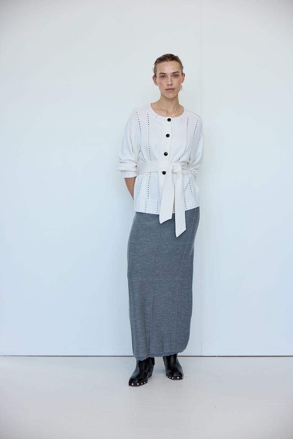 Pointelle Patterned Oversized Cardigan Iris and Wool 