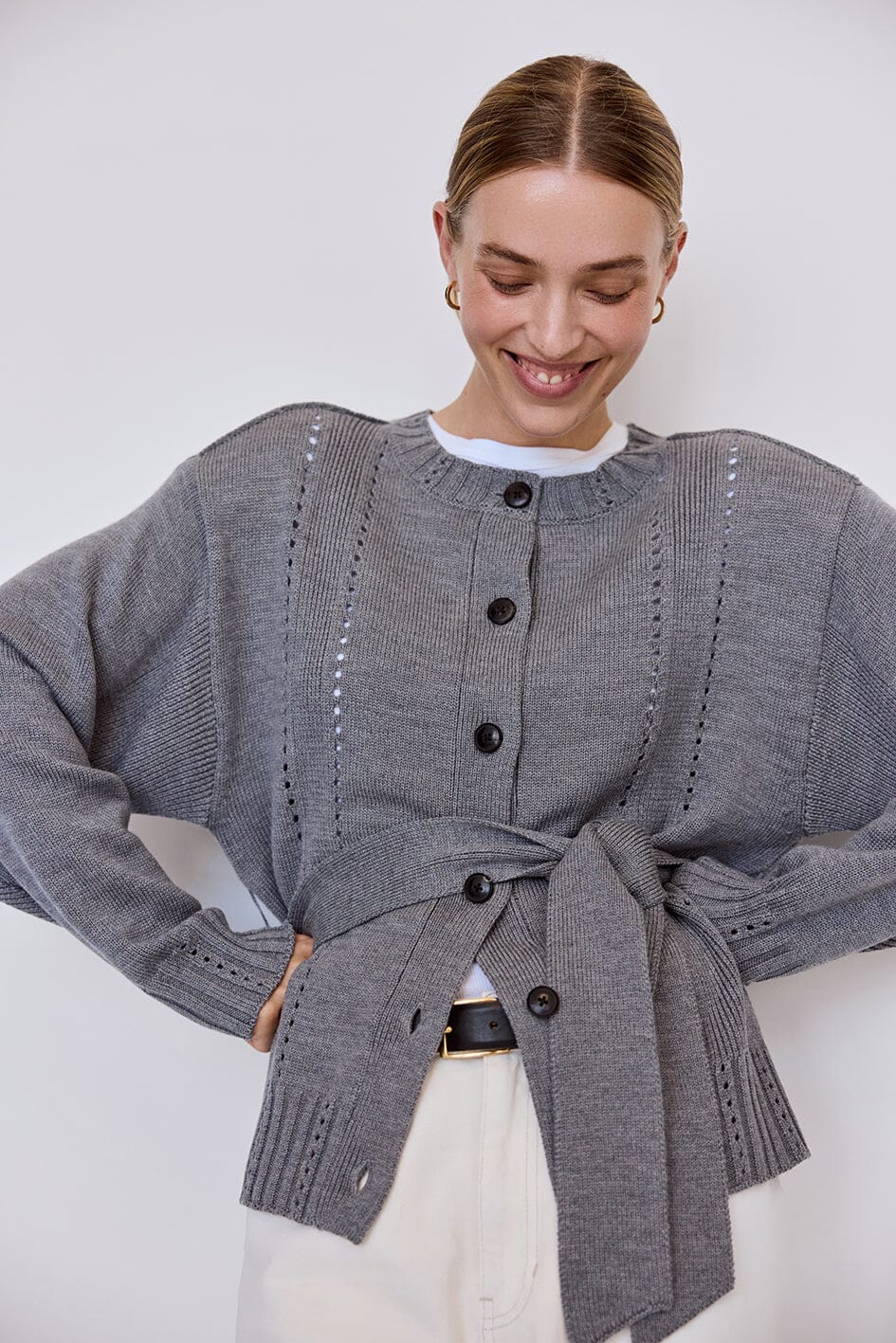 Pointelle Patterned Oversized Cardigan Iris and Wool 
