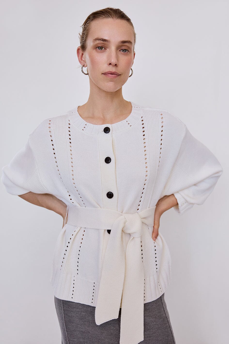 Pointelle Patterned Oversized Cardigan Iris and Wool 
