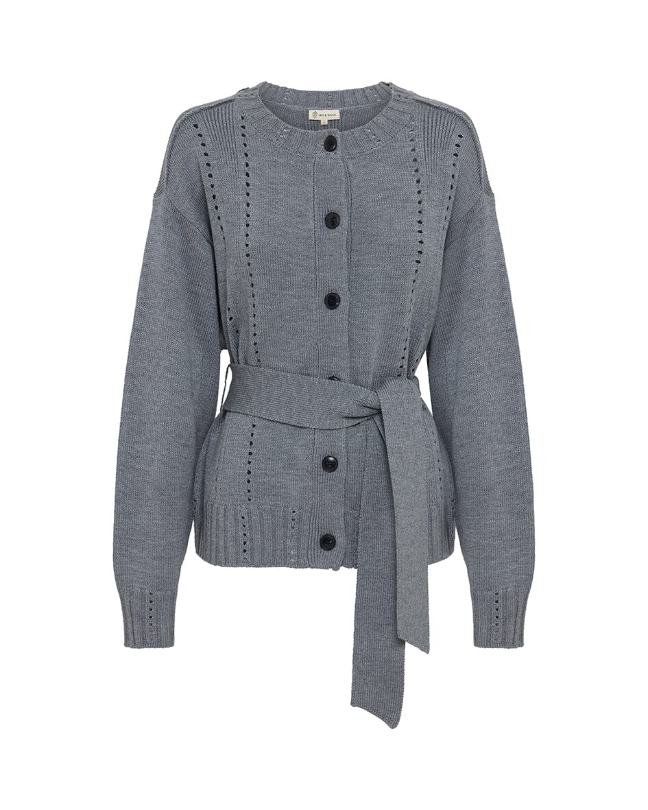 Pointelle Patterned Oversized Cardigan Iris and Wool 