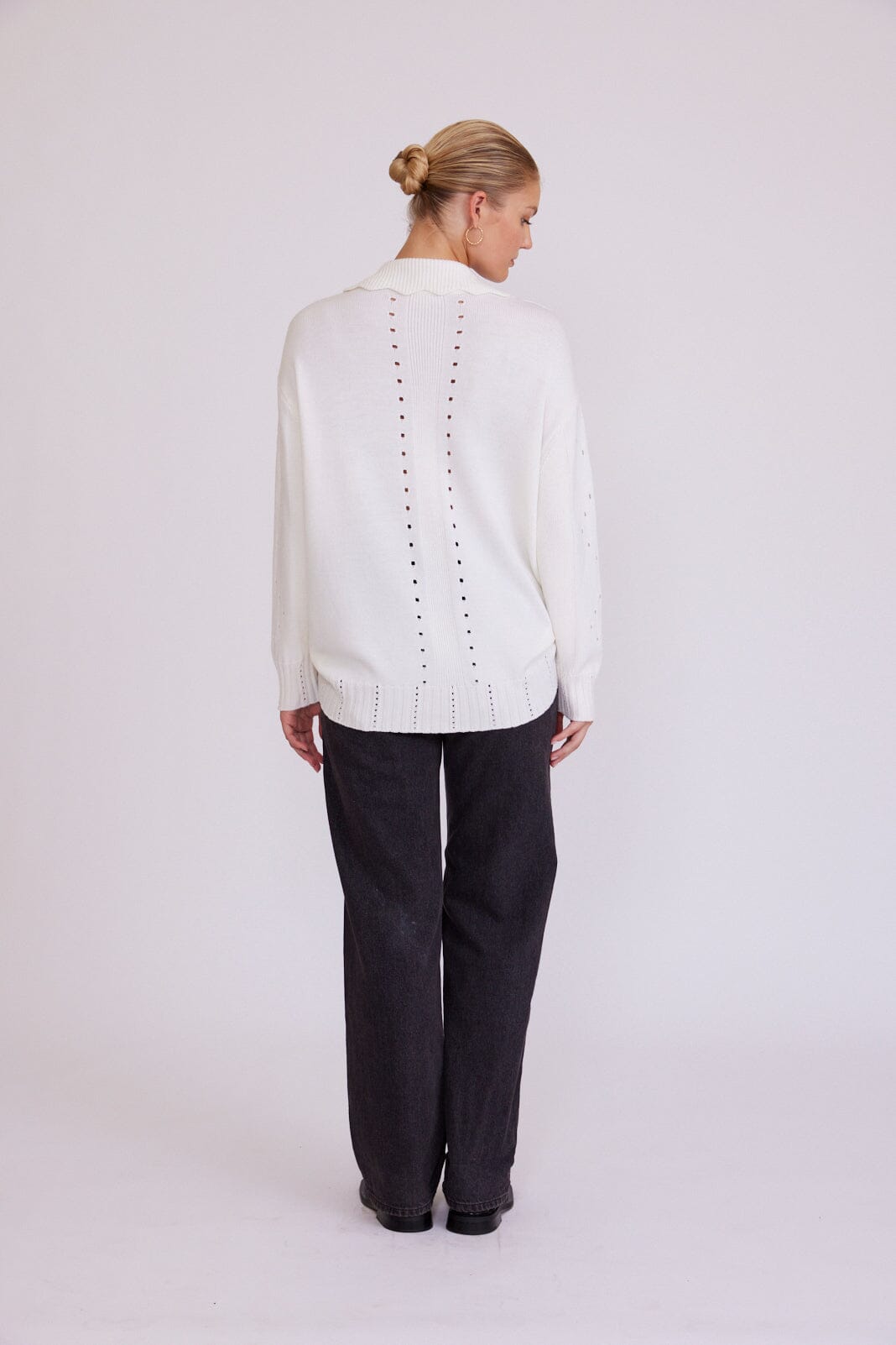 Pointelle Patterned Oversized Sweater Iris and Wool 