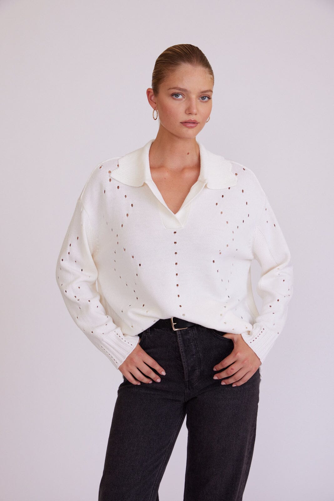 Pointelle Patterned Oversized Sweater Iris and Wool 