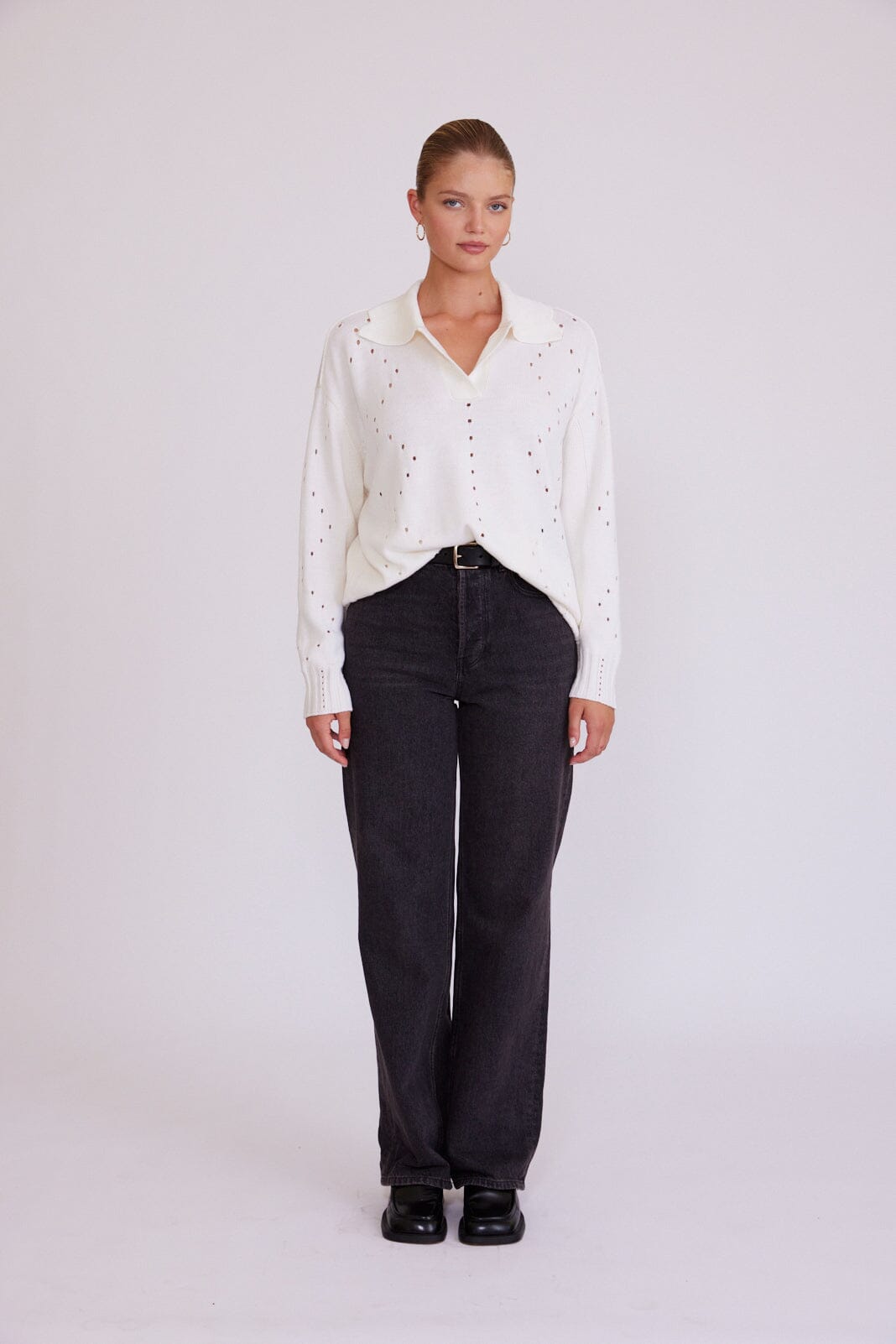 Pointelle Patterned Oversized Sweater Iris and Wool 