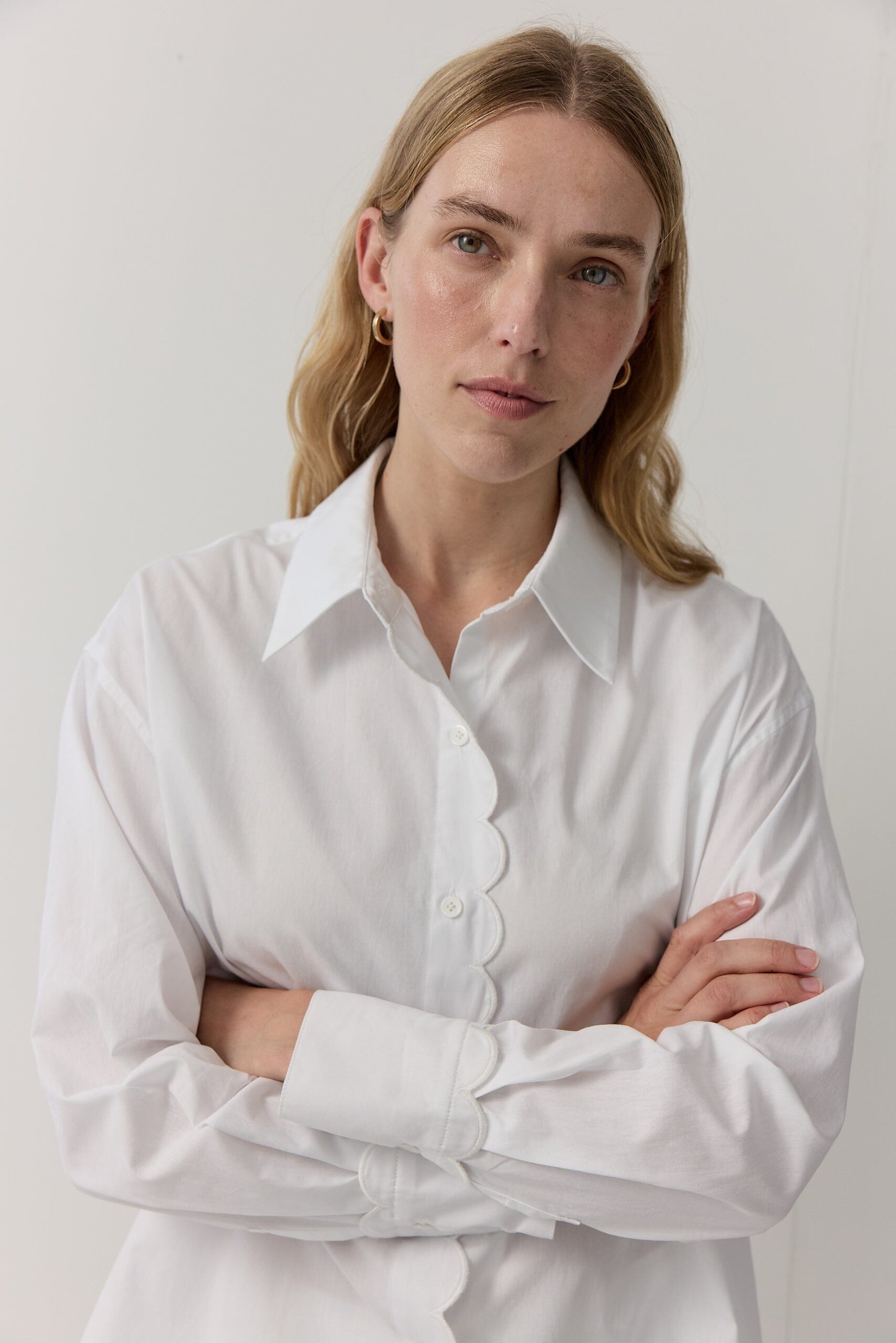 Poplin Scallop Edge Shirt Iris and Wool 