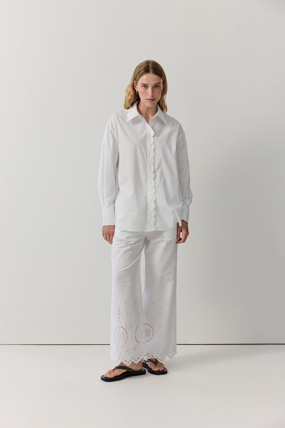 Poplin Scallop Edge Shirt Iris and Wool 