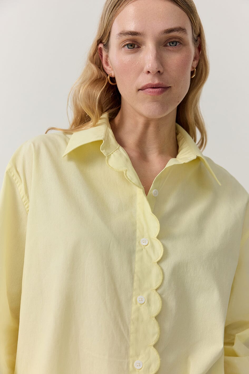 Poplin Scallop Edge Shirt Iris and Wool 