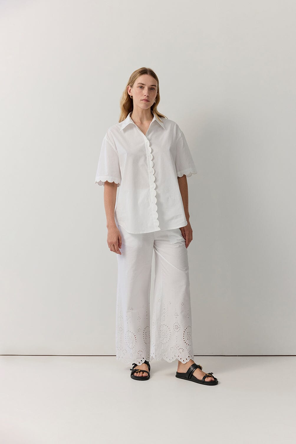 Poplin Scallop Edge Short Sleeve Shirt Shirts & Tops Iris and Wool 