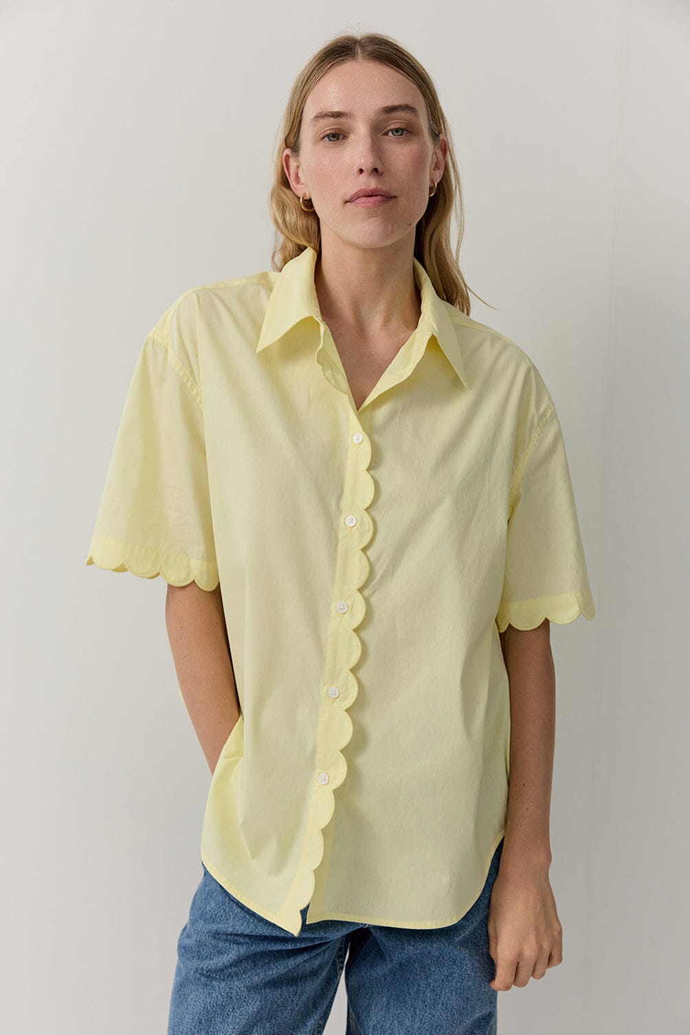 Poplin Scallop Edge Short Sleeve Shirt Shirts & Tops Iris and Wool 