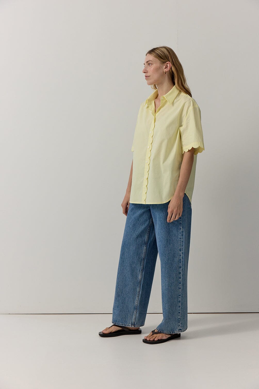 Poplin Scallop Edge Short Sleeve Shirt Shirts & Tops Iris and Wool 
