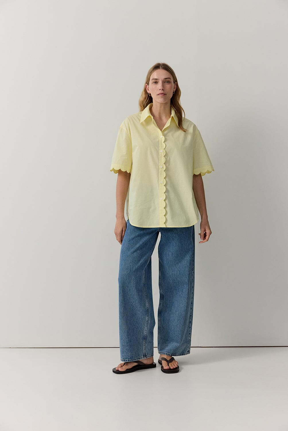 Poplin Scallop Edge Short Sleeve Shirt Shirts & Tops Iris and Wool 