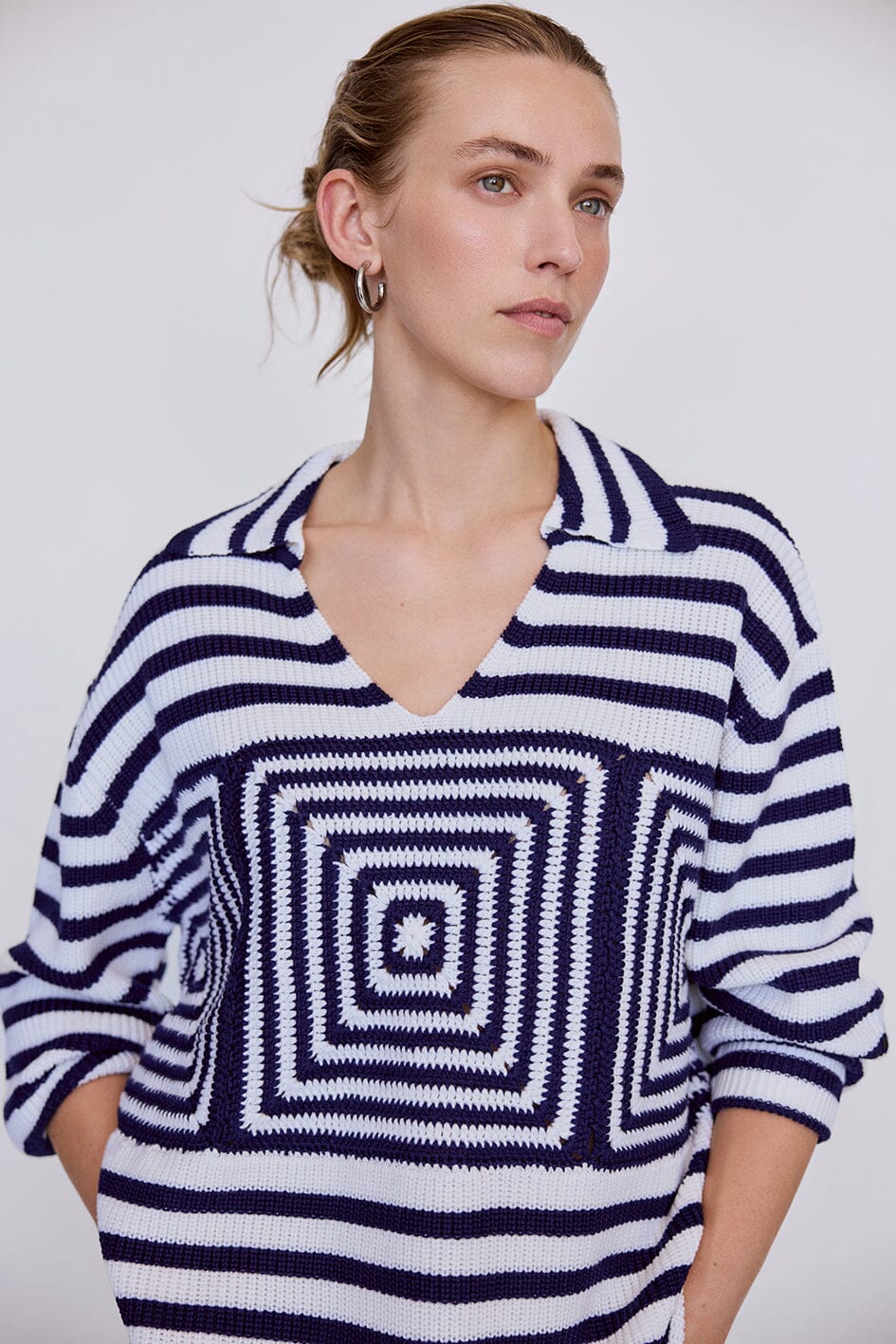 PRE ORDER Stripe Crochet Inset Sweater Iris and Wool 