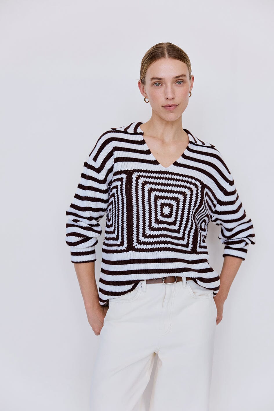 PRE ORDER Stripe Crochet Inset Sweater Iris and Wool 