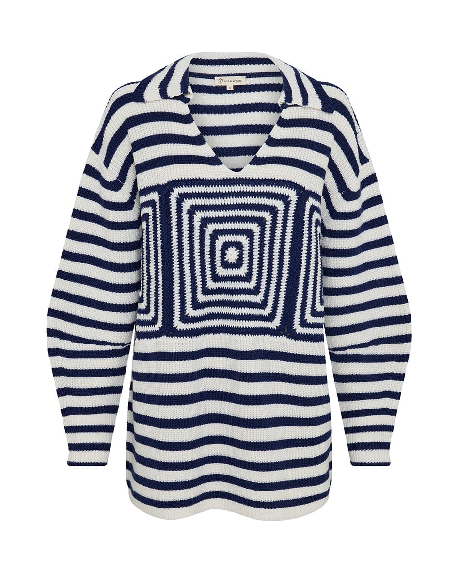 PRE ORDER Stripe Crochet Inset Sweater Iris and Wool 