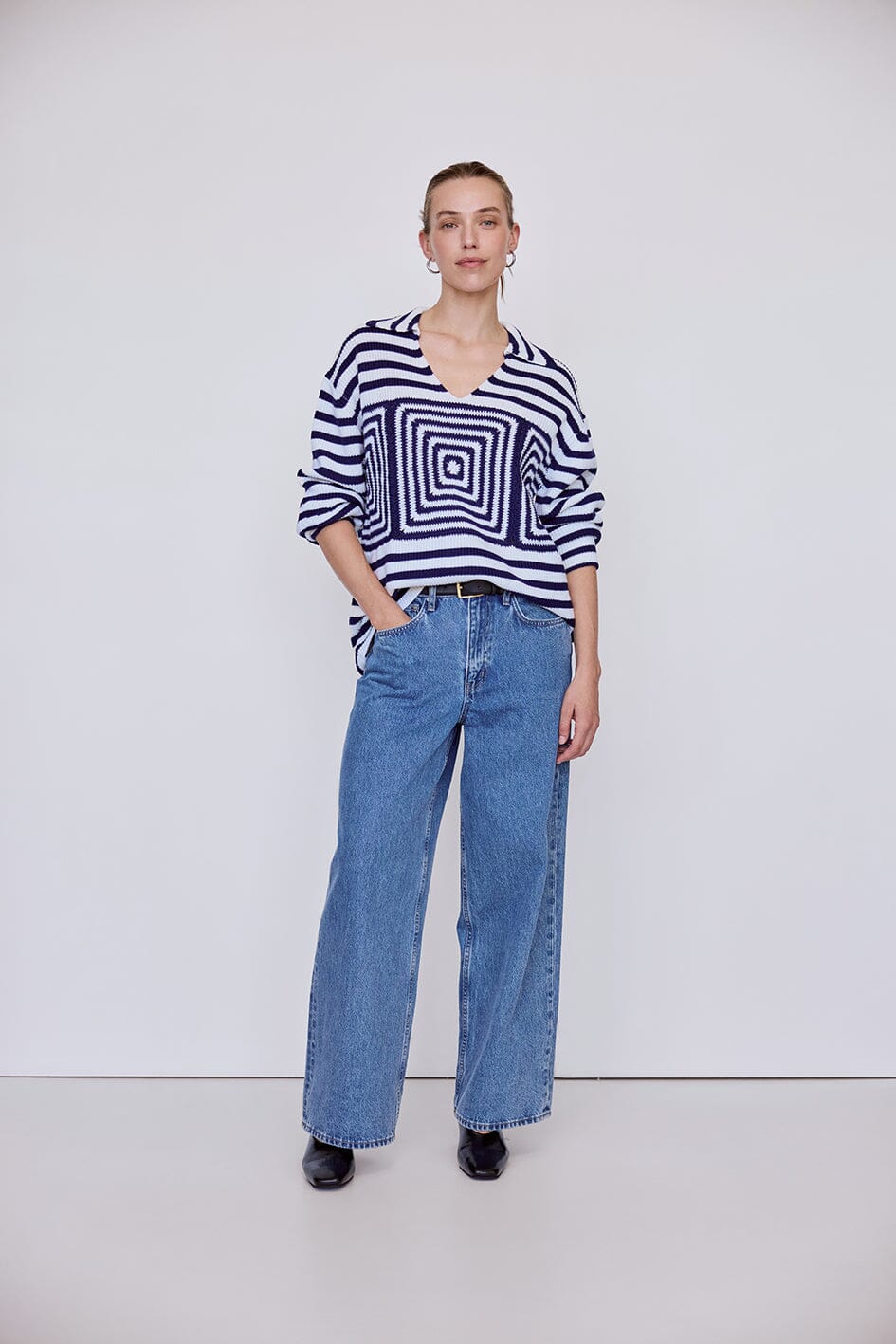 PRE ORDER Stripe Crochet Inset Sweater Iris and Wool 