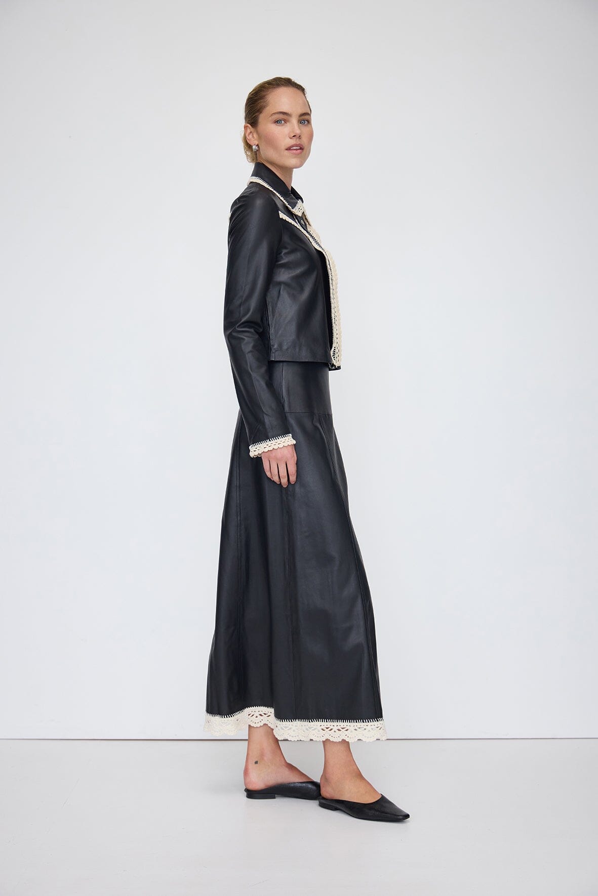 Preorder - Leather Maxi Skirt Iris and Wool 