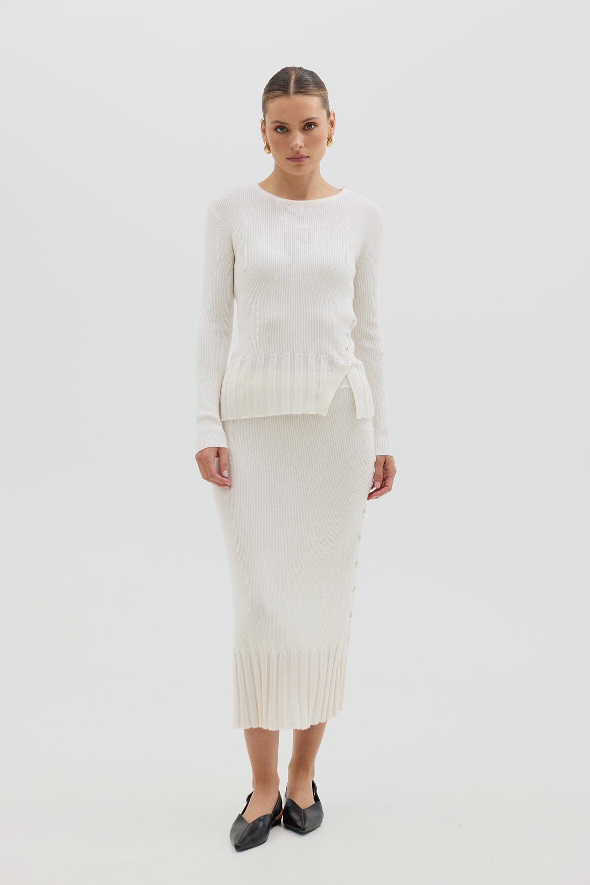 Rib Asymmetric Button Top Knitwear Iris and Wool 