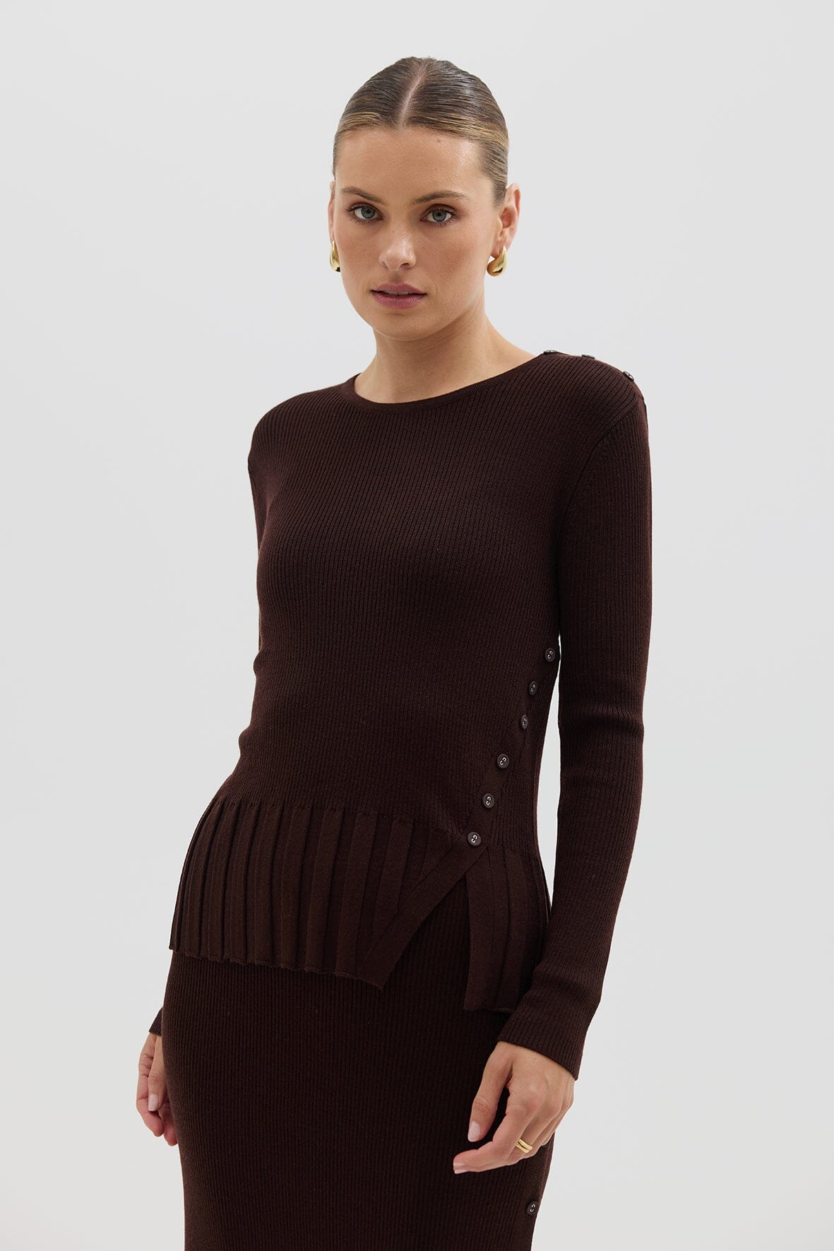 Rib Asymmetric Button Top Knitwear Iris and Wool 