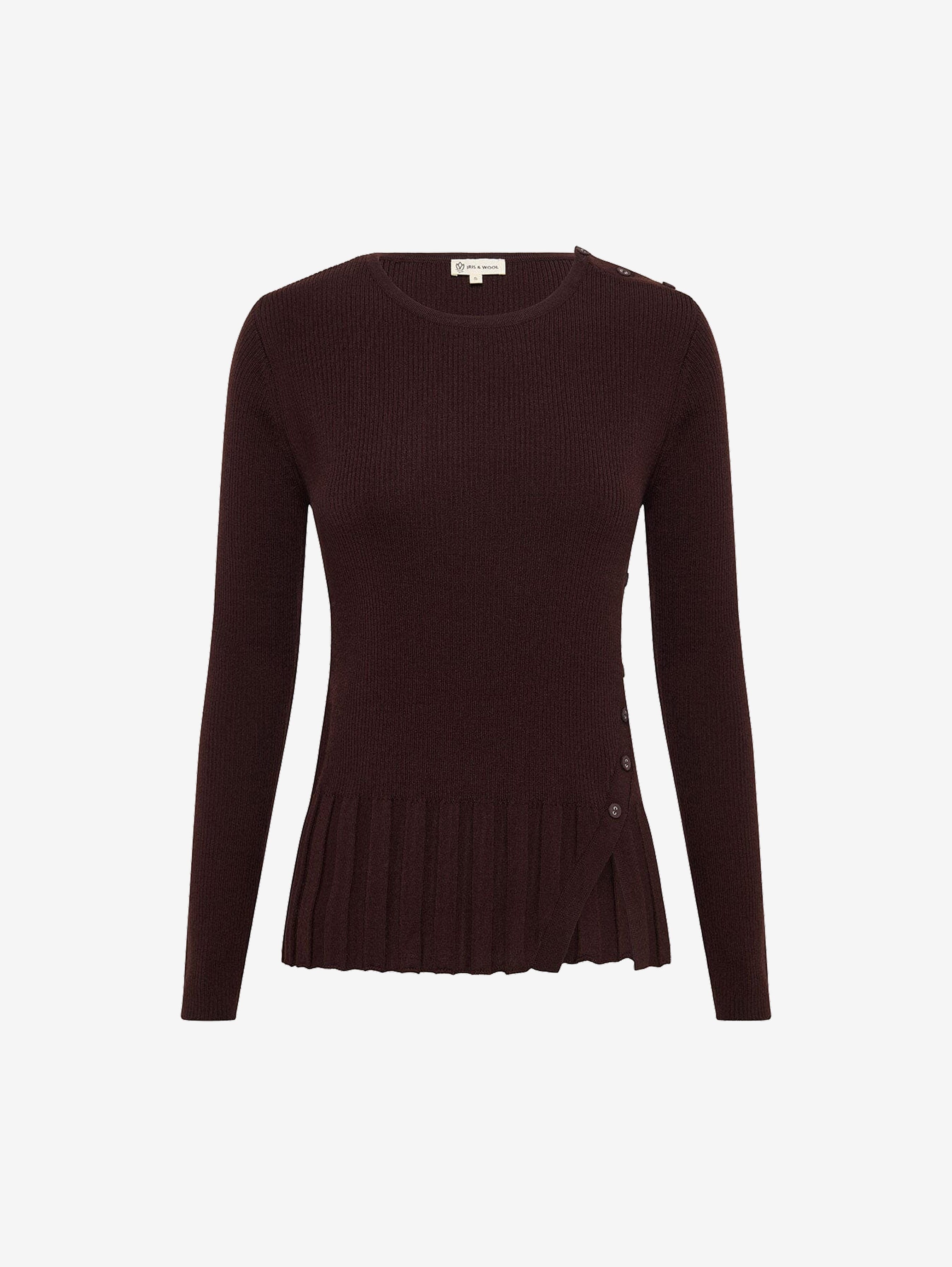 Rib Asymmetric Button Top Knitwear Iris and Wool 