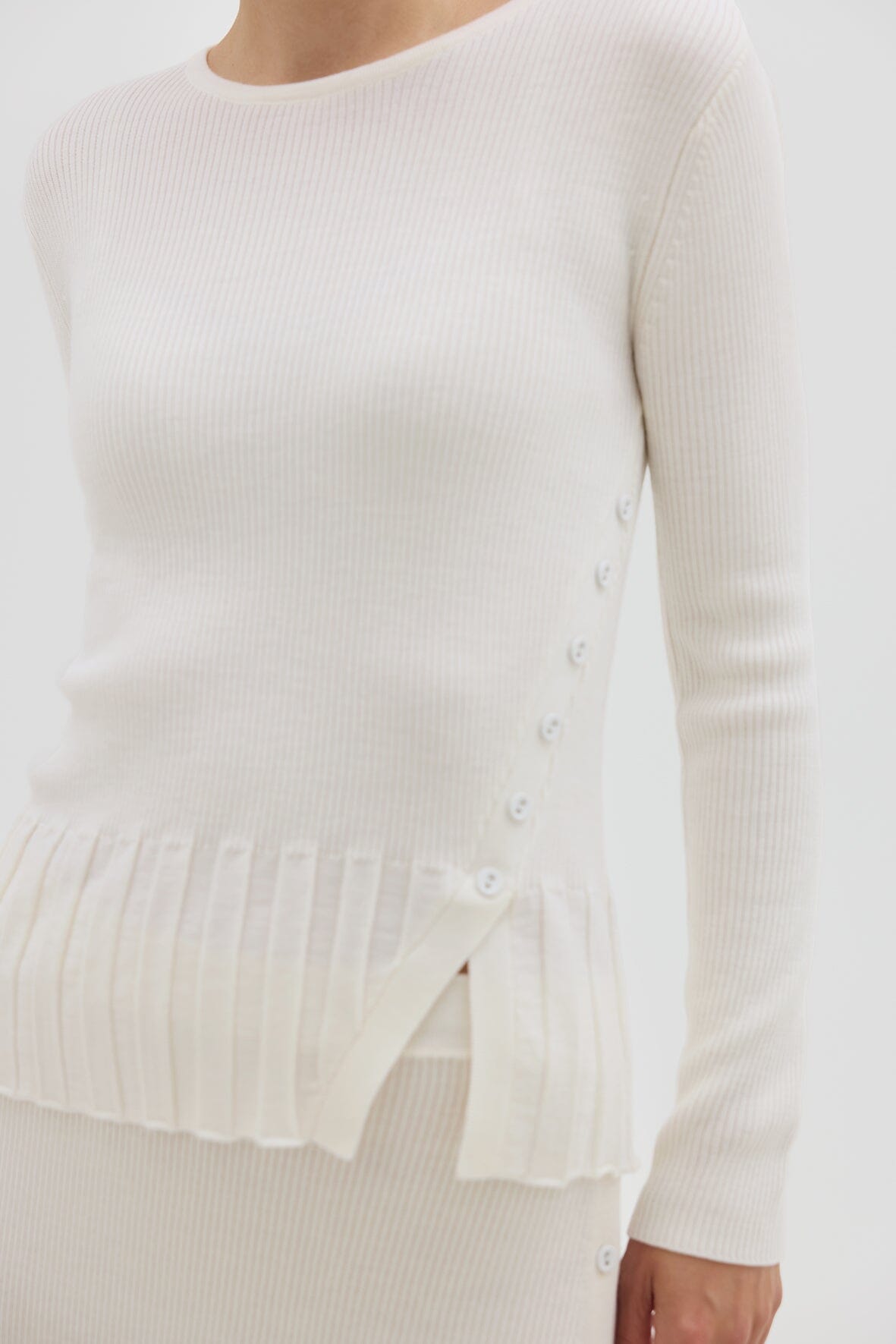 Rib Asymmetric Button Top Knitwear Iris and Wool 