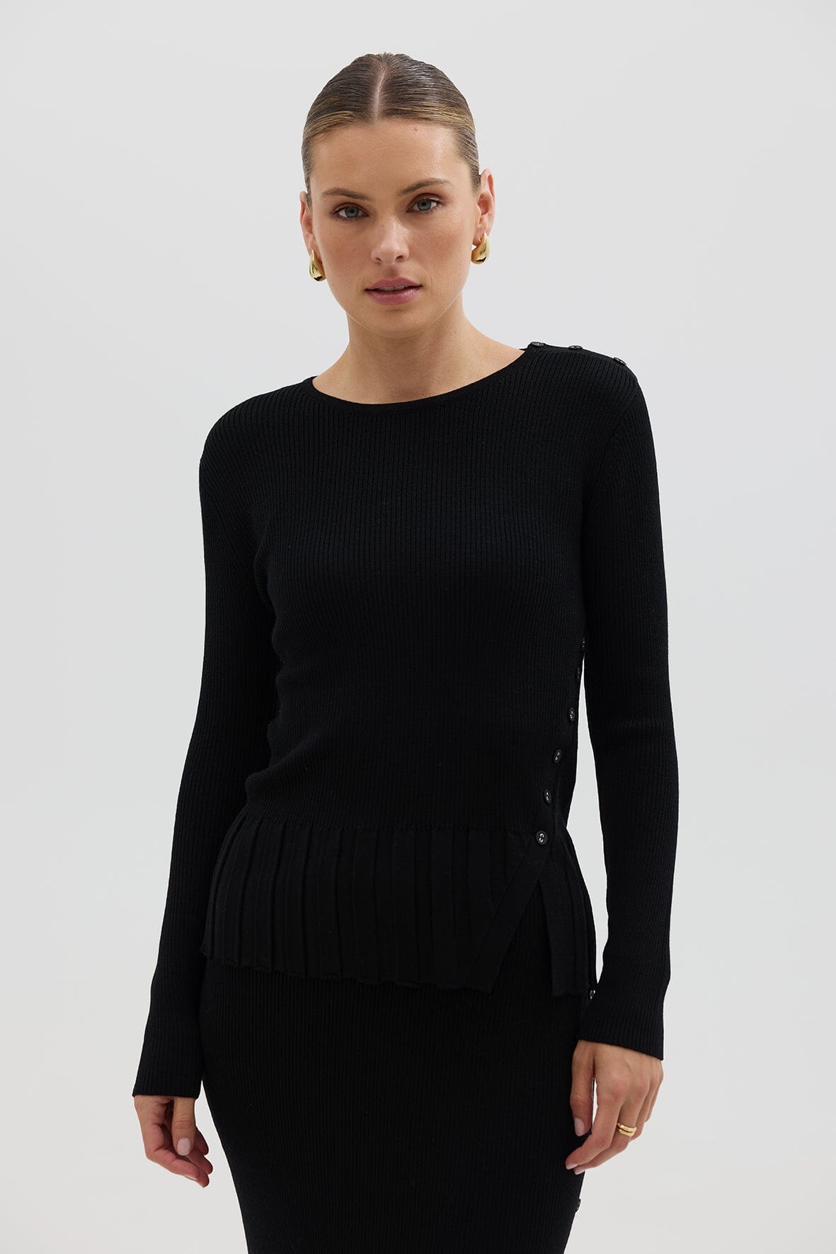 Rib Asymmetric Button Top Knitwear Iris and Wool 