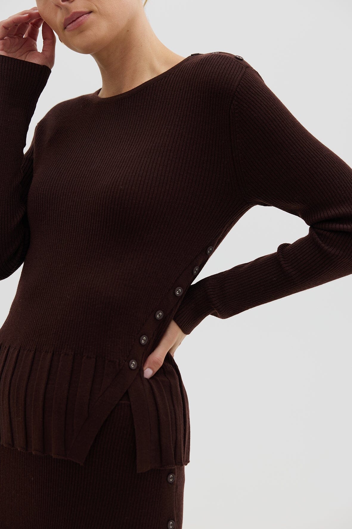 Rib Asymmetric Button Top Knitwear Iris and Wool 