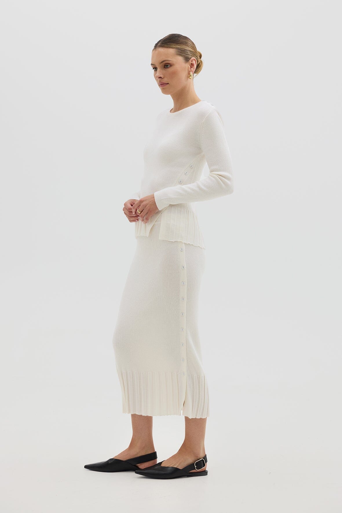 Rib Asymmetric Button Top Knitwear Iris and Wool 