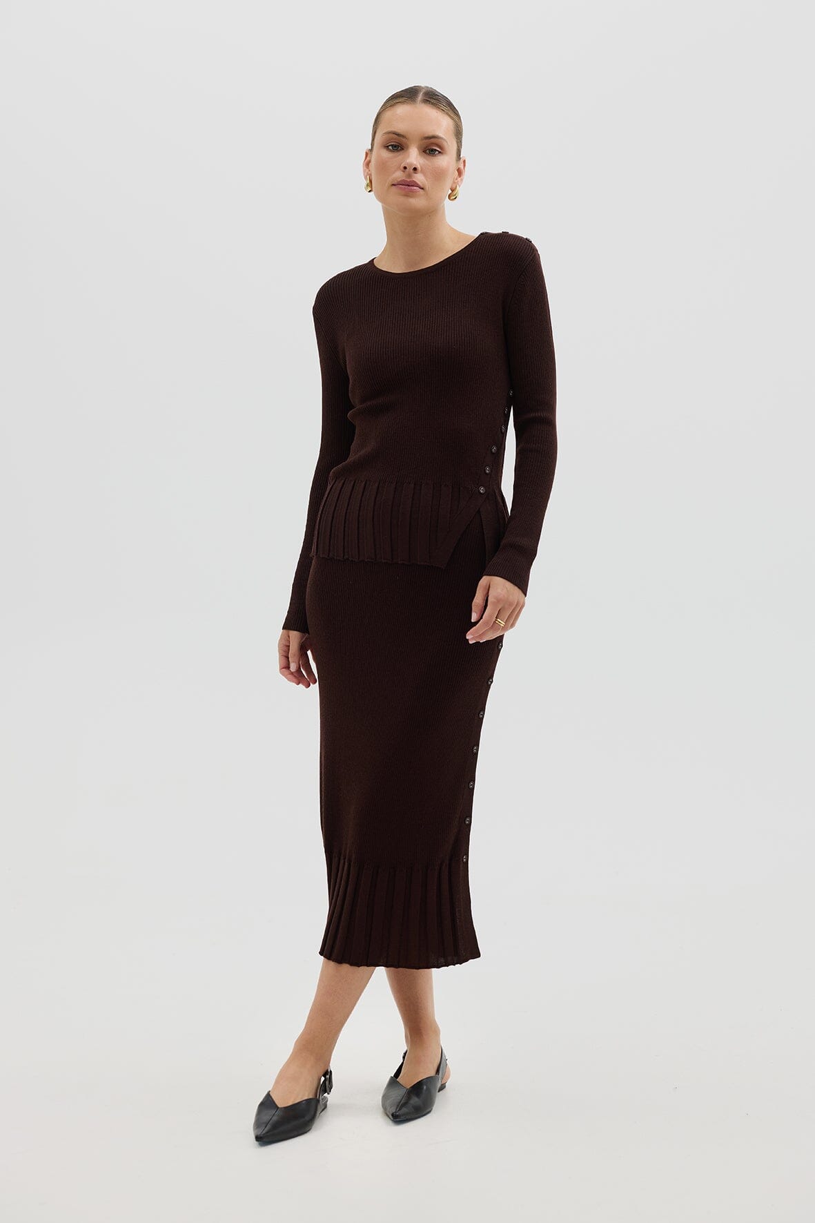 Rib Asymmetric Button Top Knitwear Iris and Wool 