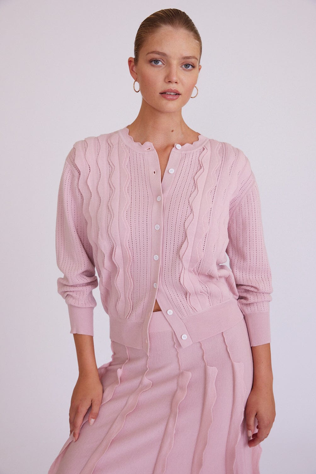 Scallop Trim Cardigan Knitwear Iris and Wool 