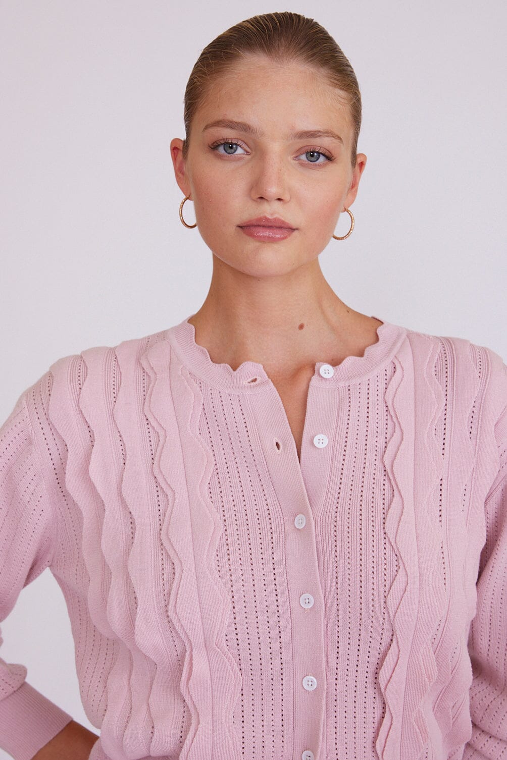 Scallop Trim Cardigan Knitwear Iris and Wool 