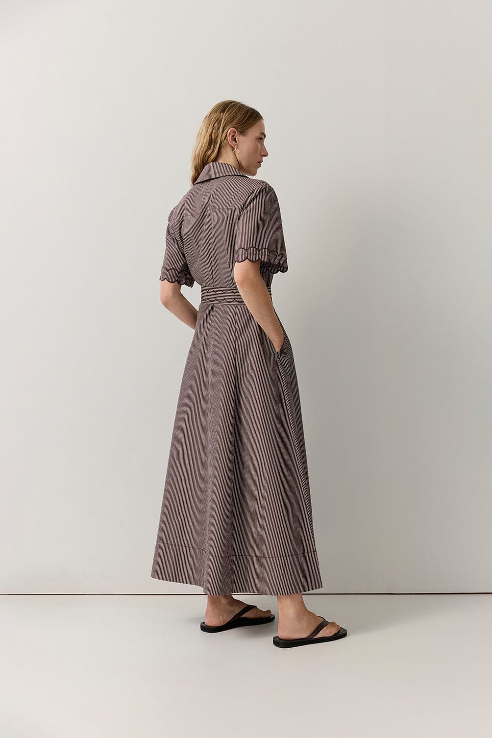 Stripe Cutwork Trim Shirt Dress Dresses Iris and Wool 