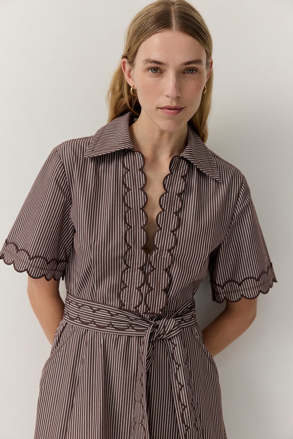 Stripe Cutwork Trim Shirt Dress Dresses Iris and Wool 