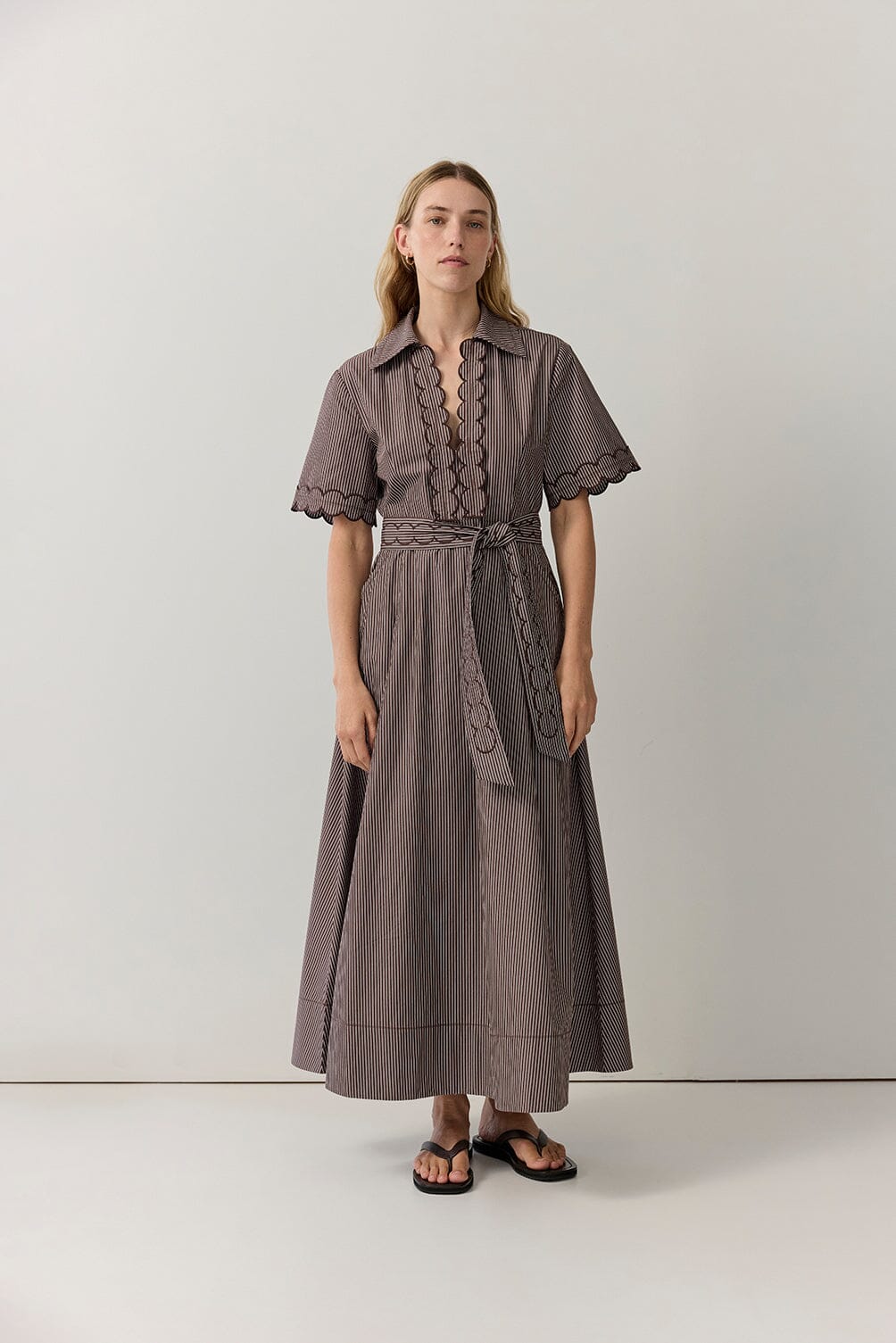 Stripe Cutwork Trim Shirt Dress Dresses Iris and Wool 