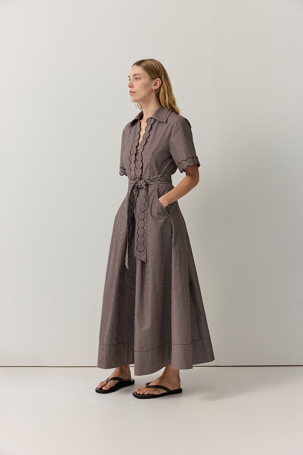 Stripe Cutwork Trim Shirt Dress Dresses Iris and Wool 