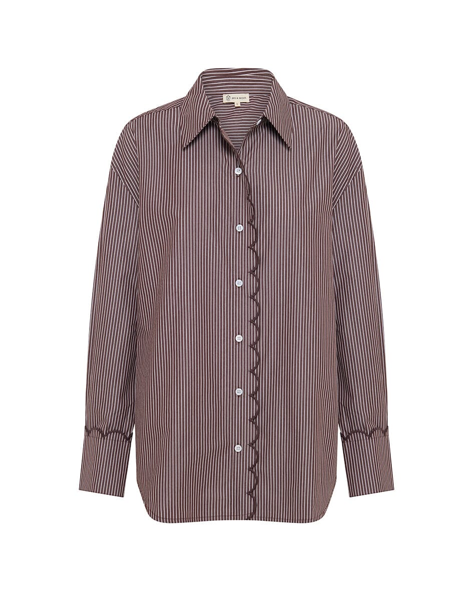 Striped Poplin Scallop Edge Shirt Shirts & Tops Iris and Wool 