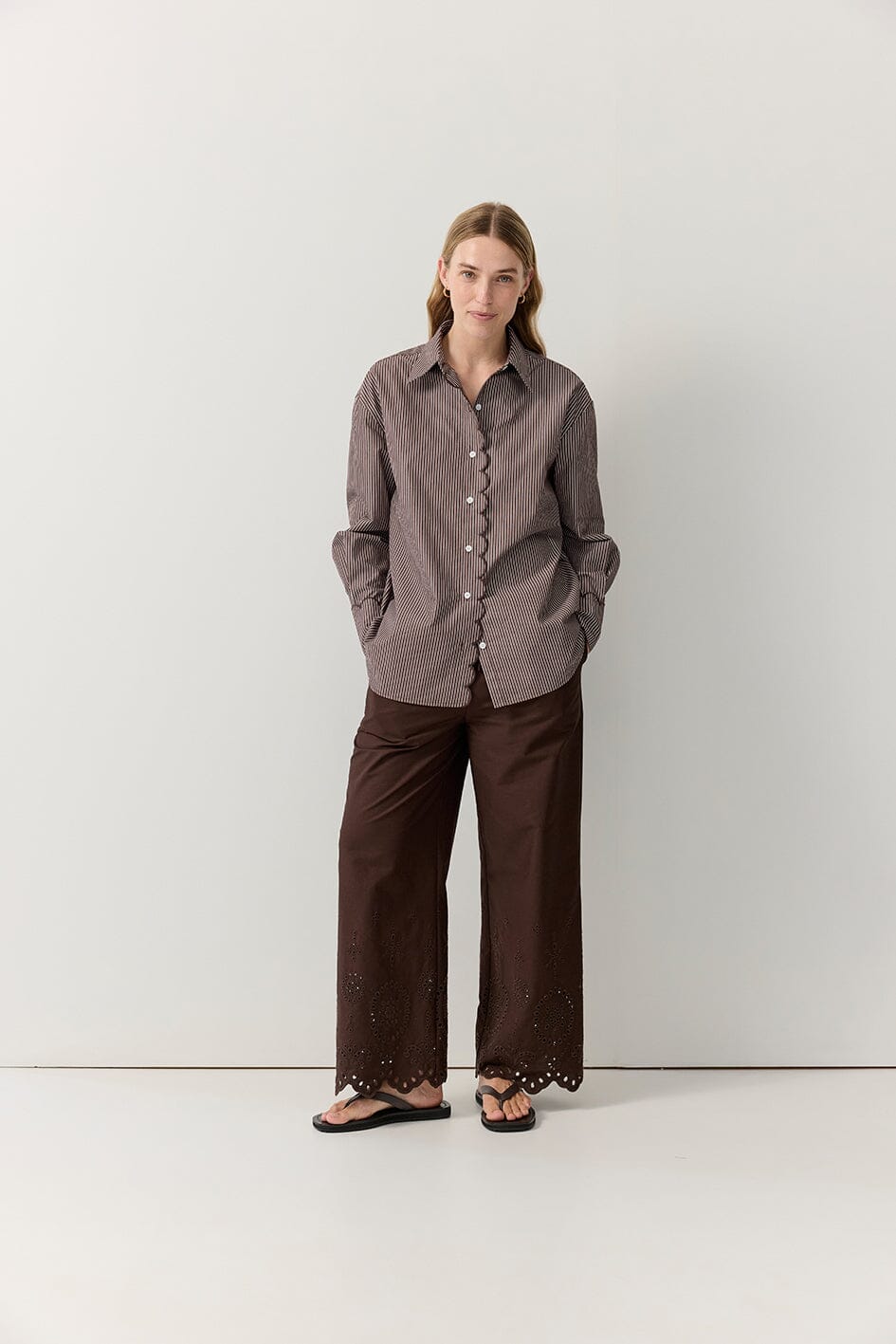 Striped Poplin Scallop Edge Shirt Shirts & Tops Iris and Wool 