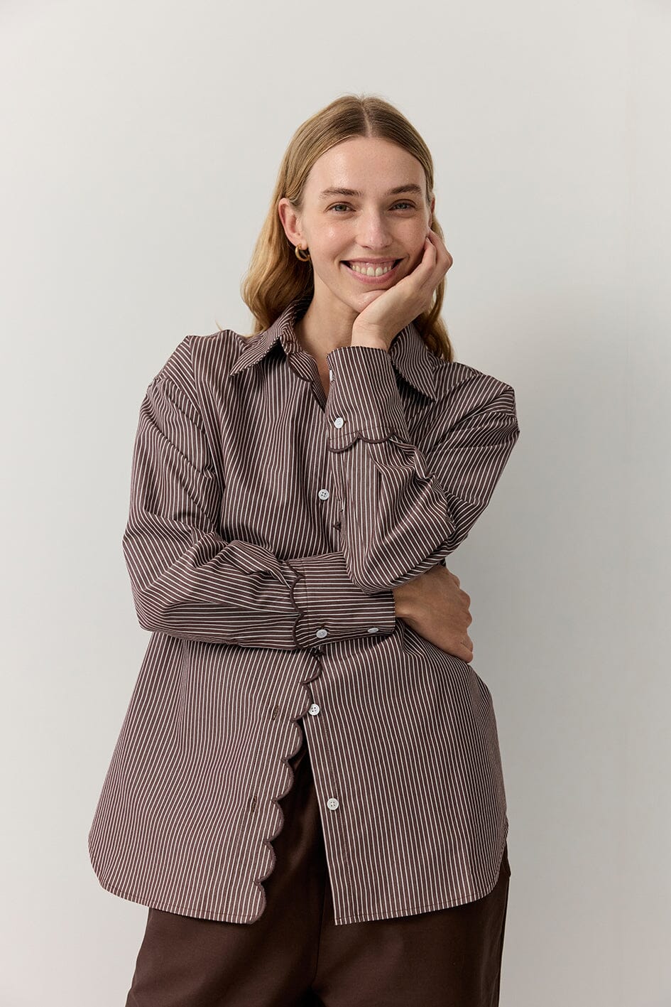 Striped Poplin Scallop Edge Shirt Shirts & Tops Iris and Wool 
