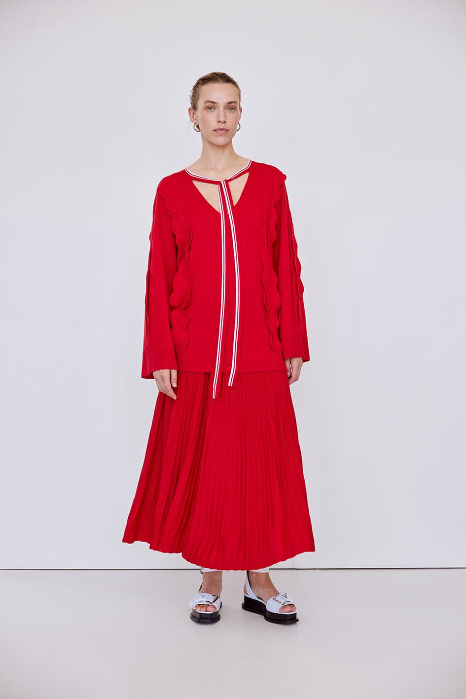 Tie Neck Scallop Trim Tunic Iris and Wool 
