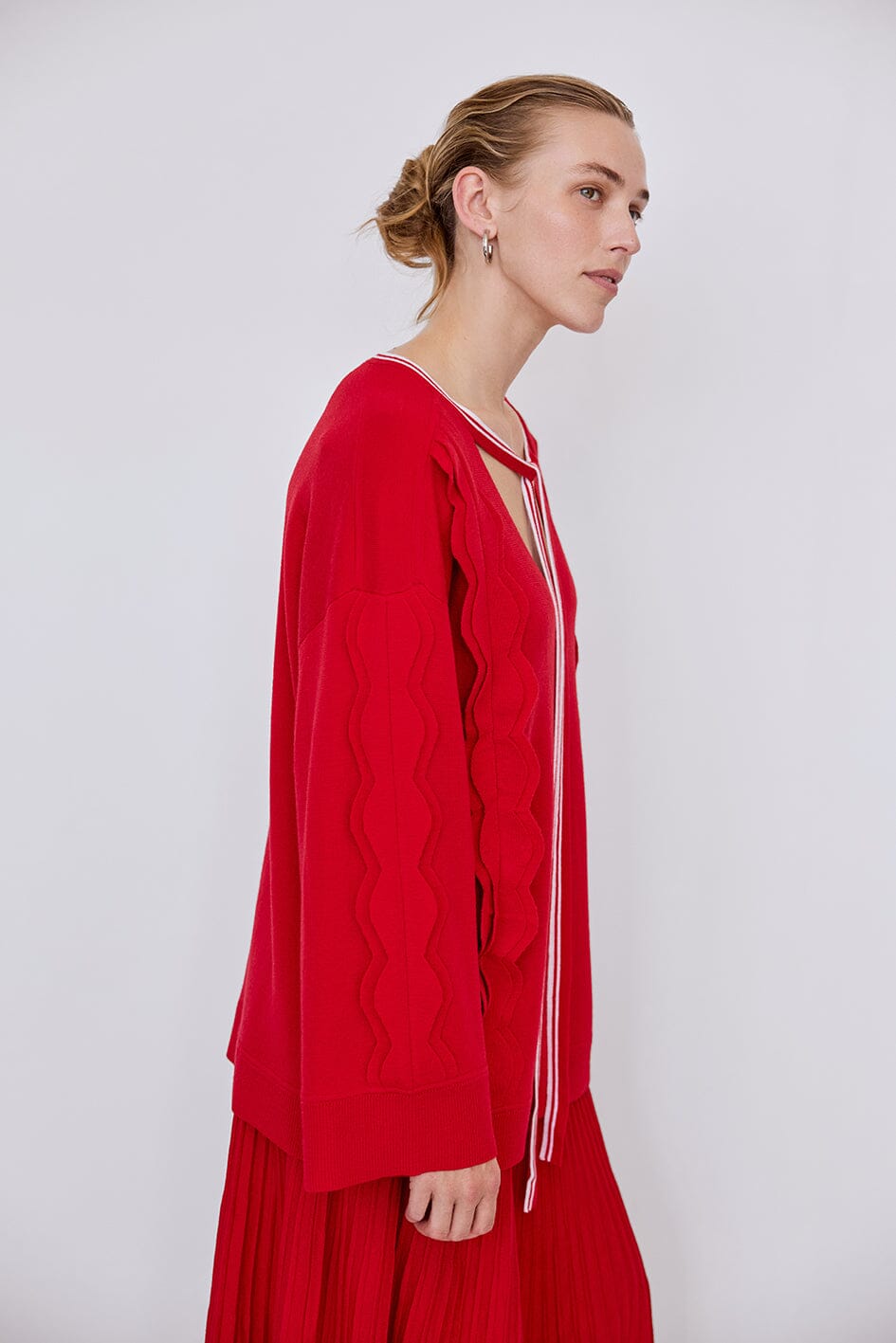 Tie Neck Scallop Trim Tunic Iris and Wool 