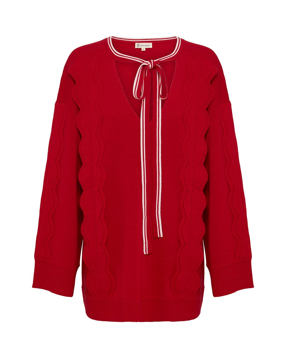 Tie Neck Scallop Trim Tunic Iris and Wool 