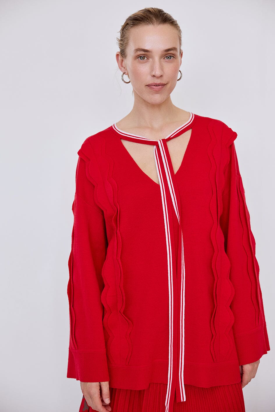 Tie Neck Scallop Trim Tunic Iris and Wool 