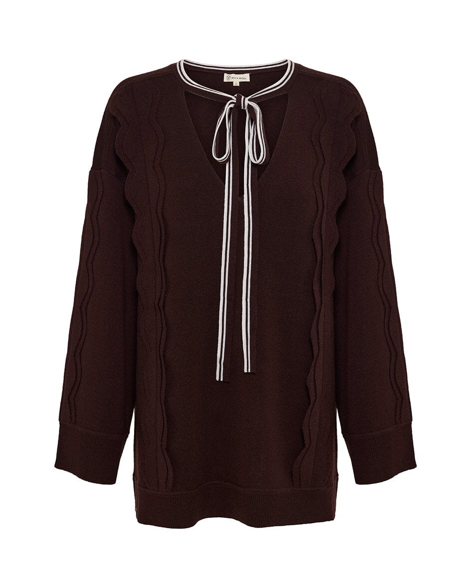 Tie Neck Scallop Trim Tunic Iris and Wool 