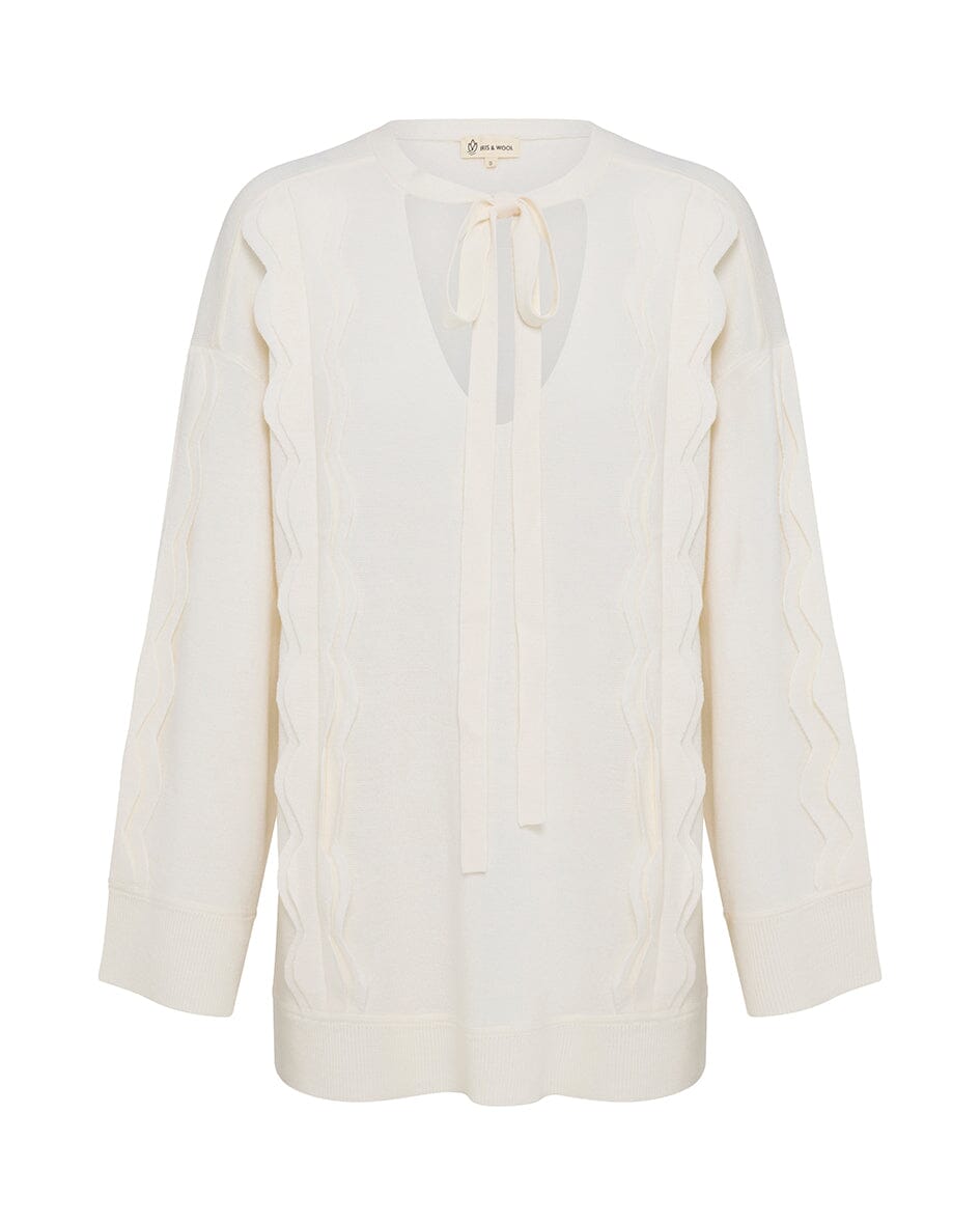 Tie Neck Scallop Trim Tunic Iris and Wool 